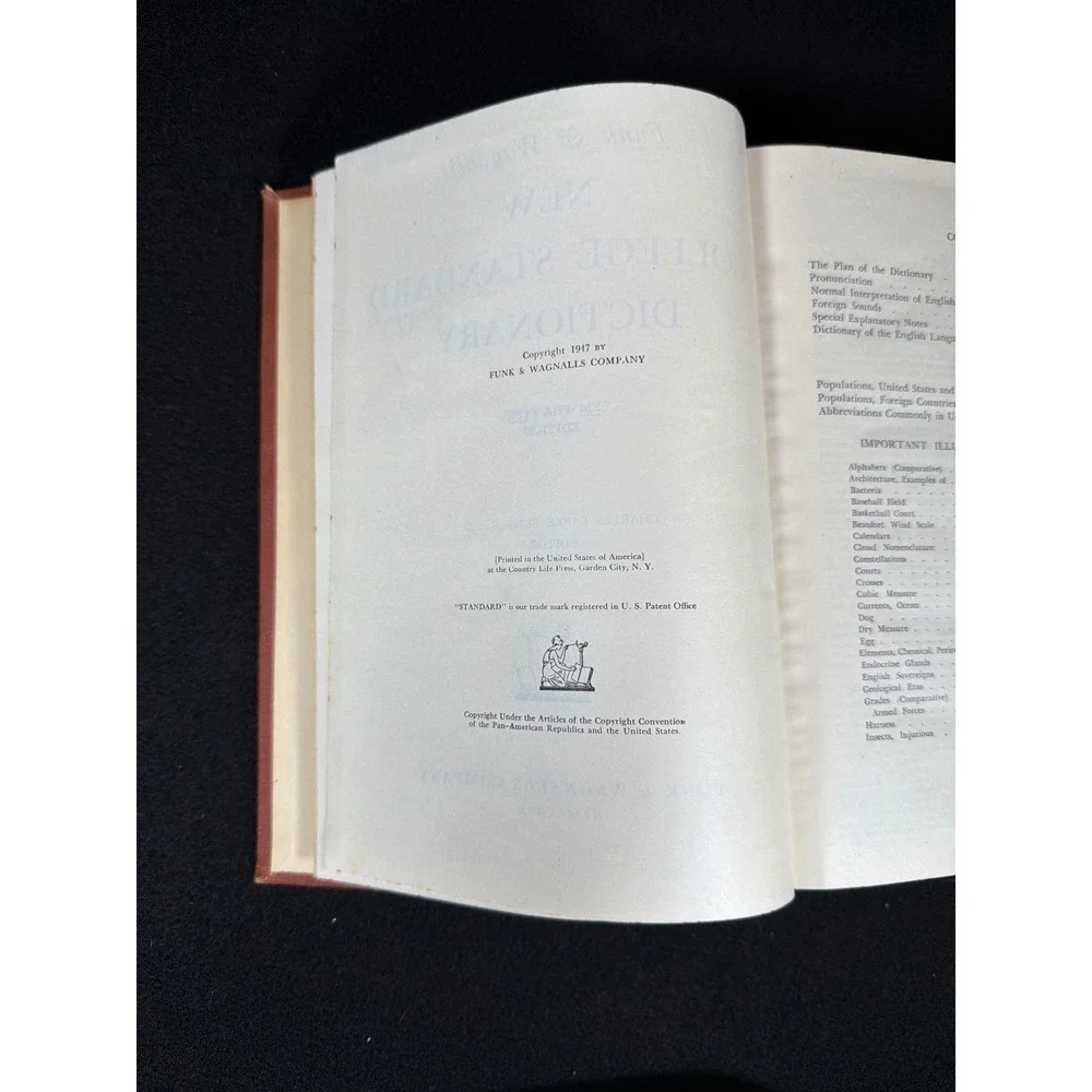 Vintage 1947 Funk & Wagnalls New College Standard Dictionary Empha-type Edition‎